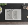 Mexen Gaspar granite sink 1.5-bowl with drainer and Flora kitchen tap, white - 6507-20-670401-06