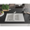 Mexen Gaspar granite sink 1.5-bowl with drainer and Flora kitchen faucet, white - 6507-20-670401-07