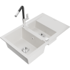 Mexen Gaspar granite sink 1.5-bowl with drainer and Flora kitchen faucet, white - 6507-20-670401-07