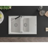 Mexen Gaspar 1.5-bowl granite sink with drainer and Flora kitchen faucet, white - 6507-20-670401-07
