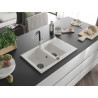 Mexen Gaspar 1.5-bowl granite sink with drainer and Flora kitchen faucet, white - 6507-20-670401-07-B