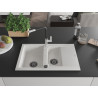 Mexen Gaspar 1.5-bowl granite sink with drainer and Flora kitchen faucet, white - 6507-20-670401-07-B