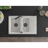 Mexen Gaspar 1.5-bowl granite sink with drainer and Flora kitchen faucet, white - 6507-20-670401-07-B