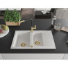 Mexen Gaspar 1.5-bowl granite sink with drainer and kitchen faucet Flora, white - 6507-20-670401-57-G