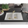 Mexen Gaspar granite sink 1.5-bowl with drainer and Flora kitchen faucet, white - 6507-20-670401-57-G