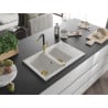 Mexen Gaspar 1.5-bowl granite sink with drainer and Flora kitchen tap, white - 6507-20-670401-57-G