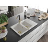 Mexen Gaspar 1.5-bowl granite sink with drainer and kitchen faucet Flora, white - 6507-20-670401-57-G