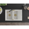 Mexen Gaspar 1.5-bowl granite sink with drainer and kitchen faucet Flora, white - 6507-20-670401-57-G