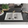Mexen Gaspar granite sink 1.5-bowl with drainer and Flora kitchen faucet, white - 6507-20-670401-57-B