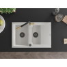 Mexen Gaspar granite sink 1.5-bowl with drainer and Flora kitchen faucet, white - 6507-20-670401-57-B