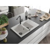 Mexen Gaspar granite sink 1.5-bowl with drainer and Flora kitchen faucet, white - 6507-20-670401-70-B