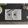 Mexen Gaspar granite sink 1.5-bowl with drainer and Flora kitchen faucet, white - 6507-20-670401-70-B