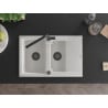 Mexen Gaspar granite sink 1.5-bowl with drainer and Flora kitchen tap, white - 6507-20-670401-70-B