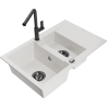 Mexen Gaspar 1.5-compartment granite sink with a drip tray and kitchen mixer tap Flora, White - 6507-20-670401-70-B