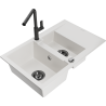 Mexen Gaspar granite sink 1.5-bowl with drainer and Flora kitchen faucet, white - 6507-20-670401-70-B