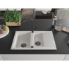 Mexen Gaspar granite sink 1.5-bowl with drainer and Flora kitchen faucet, white - 6507-20-670401-70-B