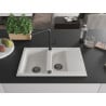 Mexen Gaspar granite sink 1.5-bowl with drainer and Flora kitchen tap, white - 6507-20-670401-70-B