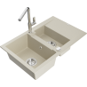 Mexen Gaspar 1.5-bowl granite sink with drainer and Flora kitchen faucet, beige - 6507-69-670401-00