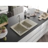 Mexen Gaspar granite sink 1.5-bowl with drainer and Flora kitchen tap, beige - 6507-69-670401-00