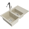 Mexen Gaspar granite sink 1.5-bowl with drainer and Flora kitchen tap, beige - 6507-69-670401-07