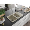 Mexen Gaspar 1.5-Bowl Granite Sink with Drainer and Flora Kitchen Faucet, Beige - 6507-69-670401-07-B