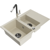 Mexen Gaspar 1.5-Bowl Granite Sink with Drainer and Flora Kitchen Faucet, Beige - 6507-69-670401-07-B