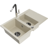 Mexen Gaspar 1.5-compartment granite sink with a drip tray and kitchen mixer tap Flora, Beige - 6507-69-670401-07-B