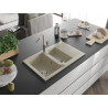 Mexen Gaspar 1.5-bowl granite sink with drainer and Flora kitchen faucet, beige - 6507-69-670401-09