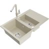 Mexen Gaspar 1.5-bowl granite sink with drainer and Flora kitchen faucet, beige - 6507-69-670401-09