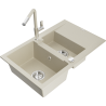 Mexen Gaspar granite sink 1.5-bowl with drainer and Flora kitchen faucet, beige - 6507-69-670401-09