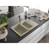 Mexen Gaspar 1.5-bowl granite sink with drainer and Flora kitchen faucet, beige - 6507-69-670401-57-G