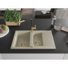 Mexen Gaspar granite kitchen sink 1.5-bowl with drainer and Flora kitchen faucet, beige - 6507-69-670401-57-G