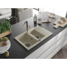 Mexen Gaspar 1.5-bowl granite sink with drainer and Flora kitchen faucet, beige - 6507-69-670401-57-B