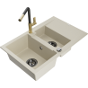 Mexen Gaspar 1.5-bowl granite sink with drainer and Flora kitchen faucet, beige - 6507-69-670401-57-B