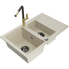 Mexen Gaspar granite sink 1.5-bowl with drainer and Flora kitchen tap, beige - 6507-69-670401-57-B