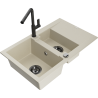 Mexen Gaspar granite sink 1.5-bowl with drainer and kitchen faucet Flora, beige - 6507-69-670401-70-B
