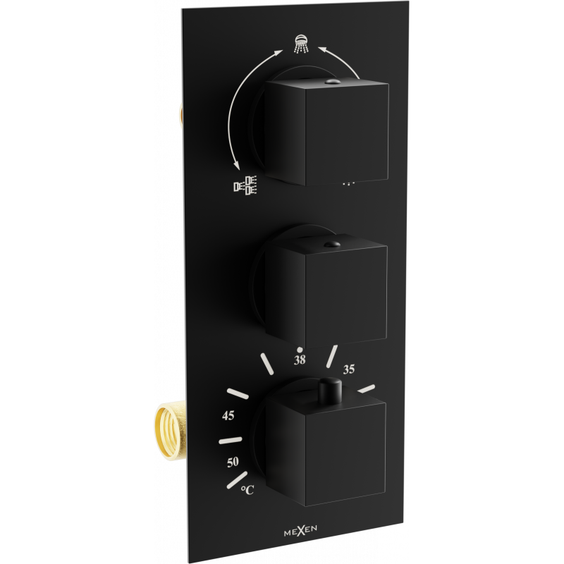 Mexen Cube 3-outlet thermostatic bathtub and shower mixer tap, Black - 77503-70