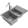 Mexen Gaspar 1.5-bowl granite sink with drainboard and Flora kitchen faucet, gray - 6507-71-670401-00