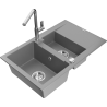 Mexen Gaspar 1.5-compartment granite sink with a drip tray and kitchen mixer tap Flora, Grey - 6507-71-670401-00