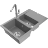 Mexen Gaspar 1.5-bowl granite kitchen sink with drainer and Flora faucet, gray - 6507-71-670401-06