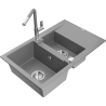Mexen Gaspar granite sink 1.5-bowl with drainer and Flora kitchen faucet, gray - 6507-71-670401-06