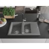 Mexen Gaspar 1.5-bowl granite sink with drainer and Flora kitchen faucet, gray - 6507-71-670401-07