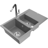 Mexen Gaspar 1.5-bowl granite sink with drainer and Flora kitchen faucet, gray - 6507-71-670401-07
