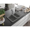 Mexen Gaspar 1.5-compartment granite sink with a drip tray and kitchen mixer tap Flora, Grey - 6507-71-670401-07-B