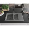 Mexen Gaspar 1.5-bowl granite sink with drainer and Flora kitchen tap, grey - 6507-71-670401-07-B