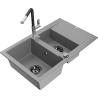 Mexen Gaspar 1.5-bowl granite sink with drainer and Flora kitchen tap, grey - 6507-71-670401-07-B