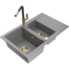 Mexen Gaspar granite kitchen sink 1.5-bowl with drainer and Flora kitchen faucet, gray - 6507-71-670401-57-G