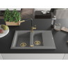 Mexen Gaspar granite kitchen sink 1.5-bowl with drainer and Flora kitchen faucet, gray - 6507-71-670401-57-G