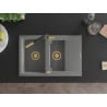 Mexen Gaspar granite kitchen sink 1.5-bowl with drainer and Flora kitchen tap, grey - 6507-71-670401-57-G