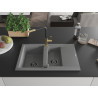 Mexen Gaspar granite sink 1.5-bowl with drainer and Flora kitchen faucet, gray - 6507-71-670401-57-B